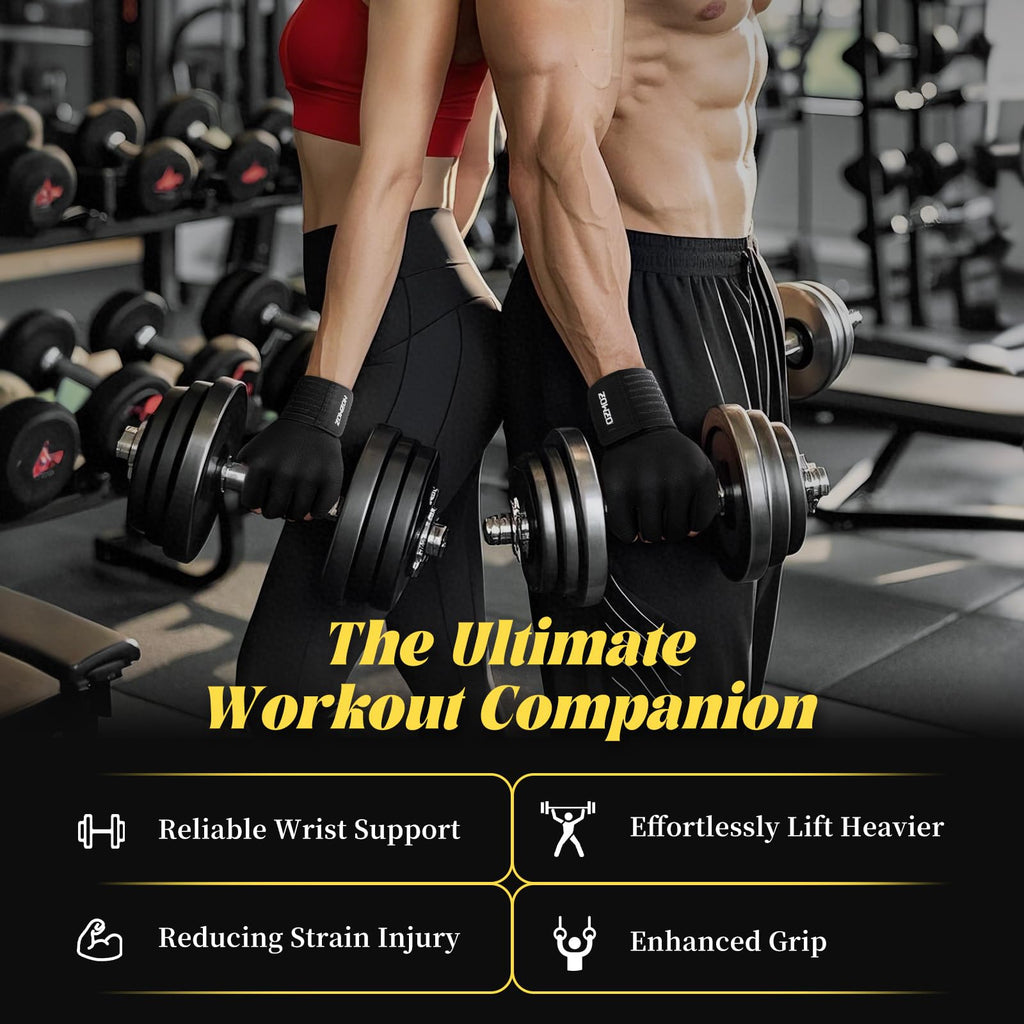 Weight Lifting Gloves with Wrist Support, Gym Workout Gloves for Men Women, Full Palm 6mm Padded & Grip, Exercise Wrist Wraps for Weightlifting, Fitness, Strength Training