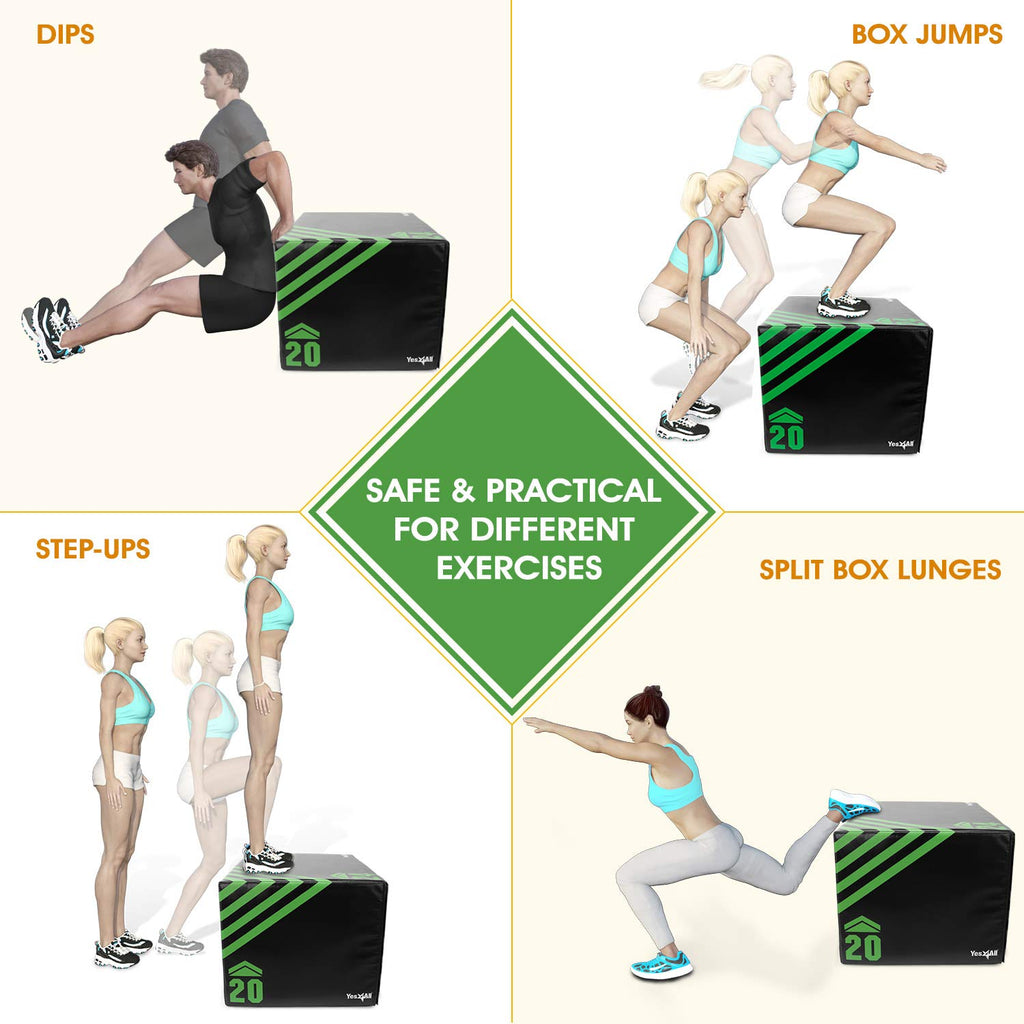 Yes4All 3 in 1 Foam Plyometric Jump Box for Training & Conditioning - Plyo Jump Box for Fitness Workout Exercise