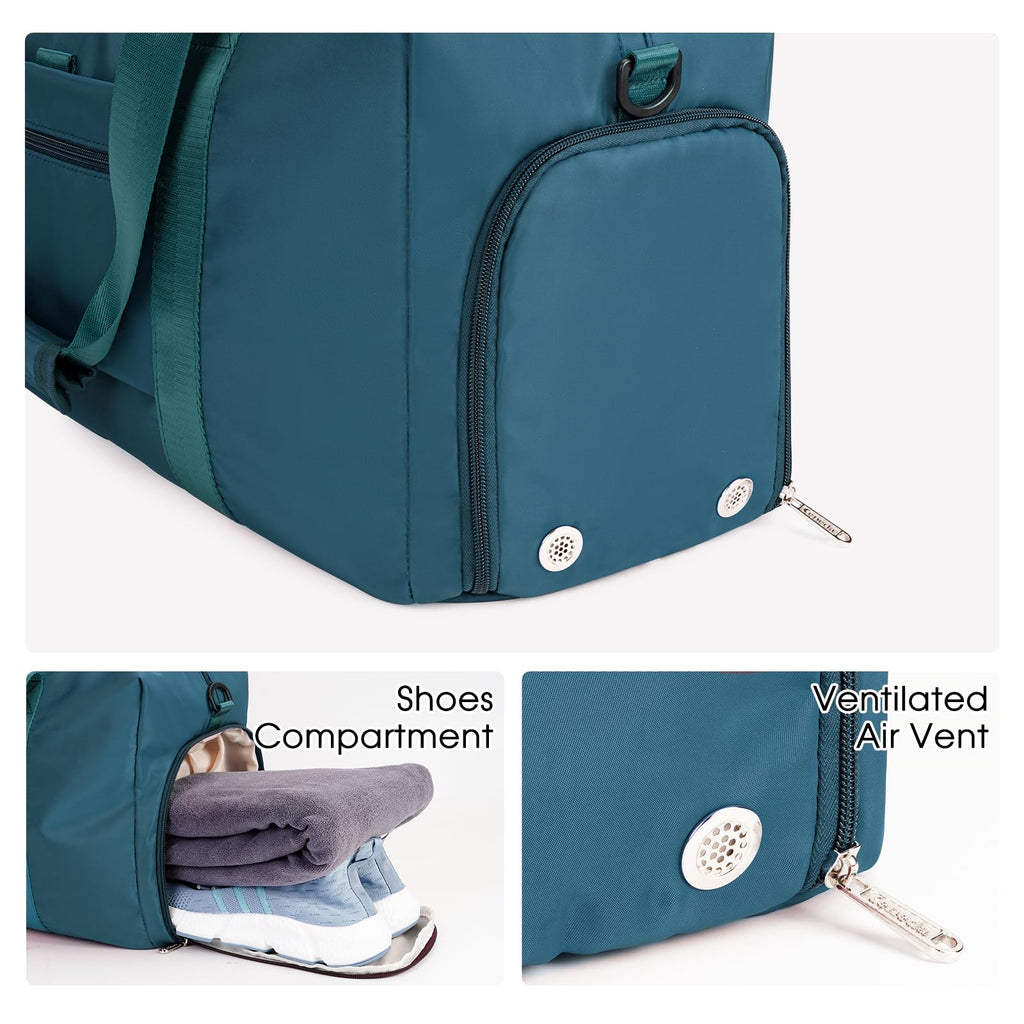 Ceneda 20" Gym Bag for Women with Wet Pocket & Shoe Compartment, Lightweight Duffel Waterproof Carry On Duffle for Travel, Yoga, Overnight (Green)