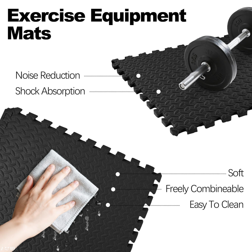 Fitvids Puzzle Exercise Gym Flooring Mat, 3/4" Thick High-Density EVA Interlocking Tiles, Workout Mat for Home Gym, Fitness Equipment, MMA, Gymnastics, 24-Piece Shock-Absorbing Exercise Mat (96 Sq Ft)