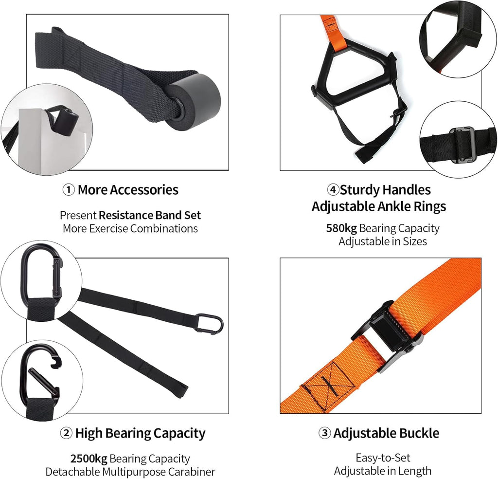 Moulyan Bodyweight Resistance Training Straps,Suspension Training straps Complete Home Gym Fitness Trainer kit for Full-Body Workout Easy Setup Gym Home Outdoors