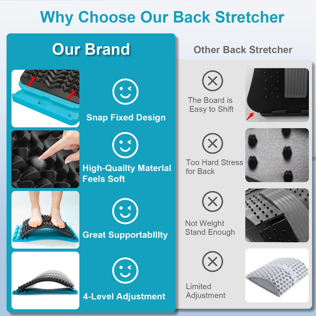 Back Stretcher for Lower Back Pain Relief, 3 Level Adjustable Lumbar Back Cracker Board, Back Cracking Device, Back Massager for Scoliosis, Spine Decompression
