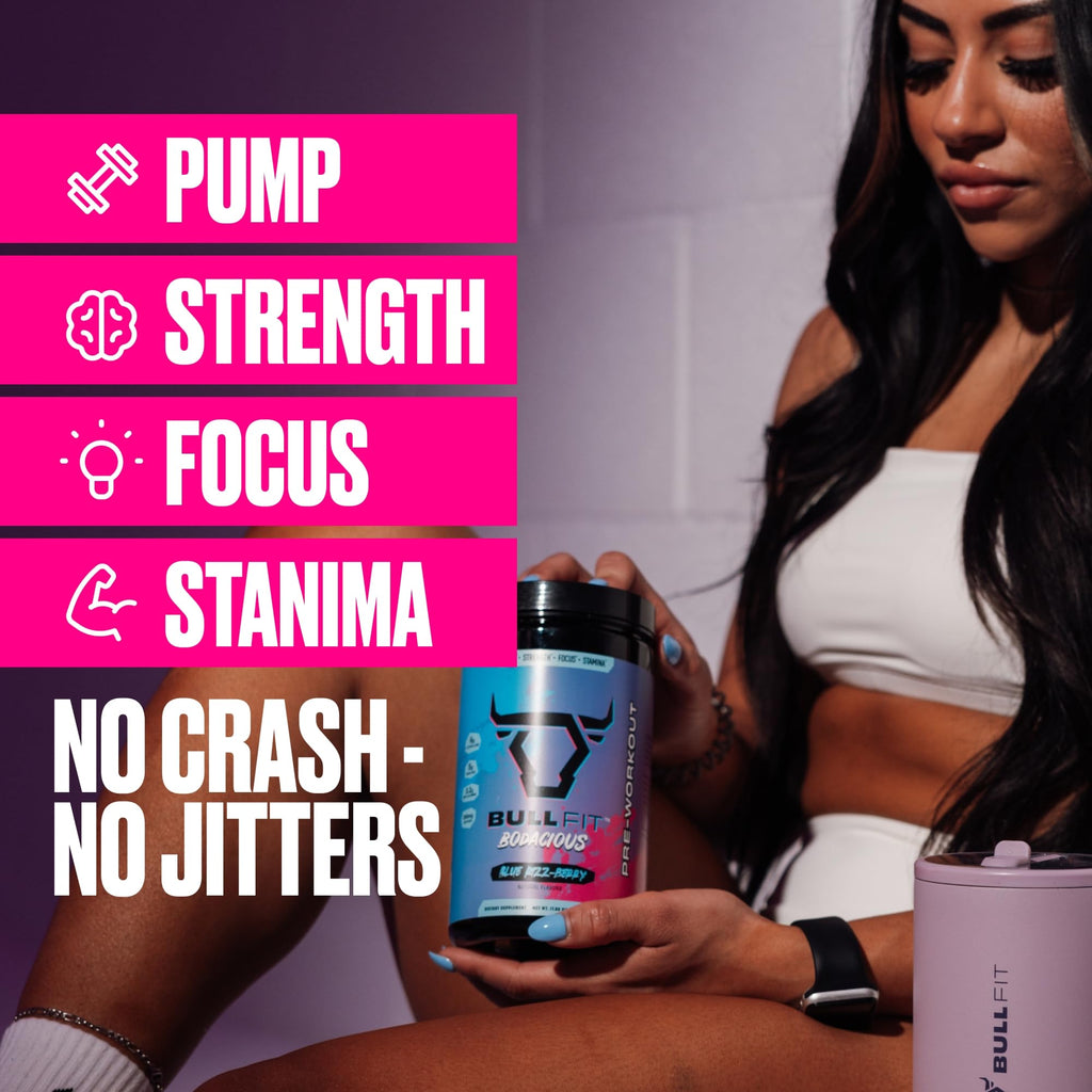 BULLFIT Pre Workout Powder, Pina Coolada Flavor, Pre-Workout Support for Men & Women, L Citrulline, Creatine, Beta Alanine & Electrolytes, Powdered Drink Mix with No Sucralose & Zero Sugar, 20 Srvgs