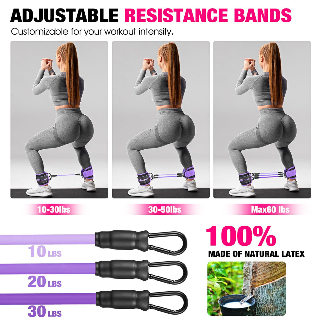 Ankle Resistance Bands with Cuffs, Ankle Bands for Working Out, Ankle Resistance Band for Leg, Booty Workout Equipment for Kickbacks Hip Fitness Training, Exercise Bands for Butt Lift Women