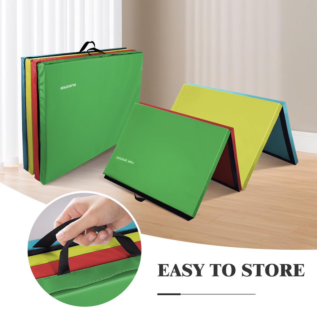 Fitvids Folding Exercise Gymnastics Mat, 4'x8'x2" Gym Workout Mat with Carrying Handles 4-Fold High-Density Anti-Tear Portable Fitness Aerobics Mat for Home Gym Yoga Pilates Tumbling MMA Core Training