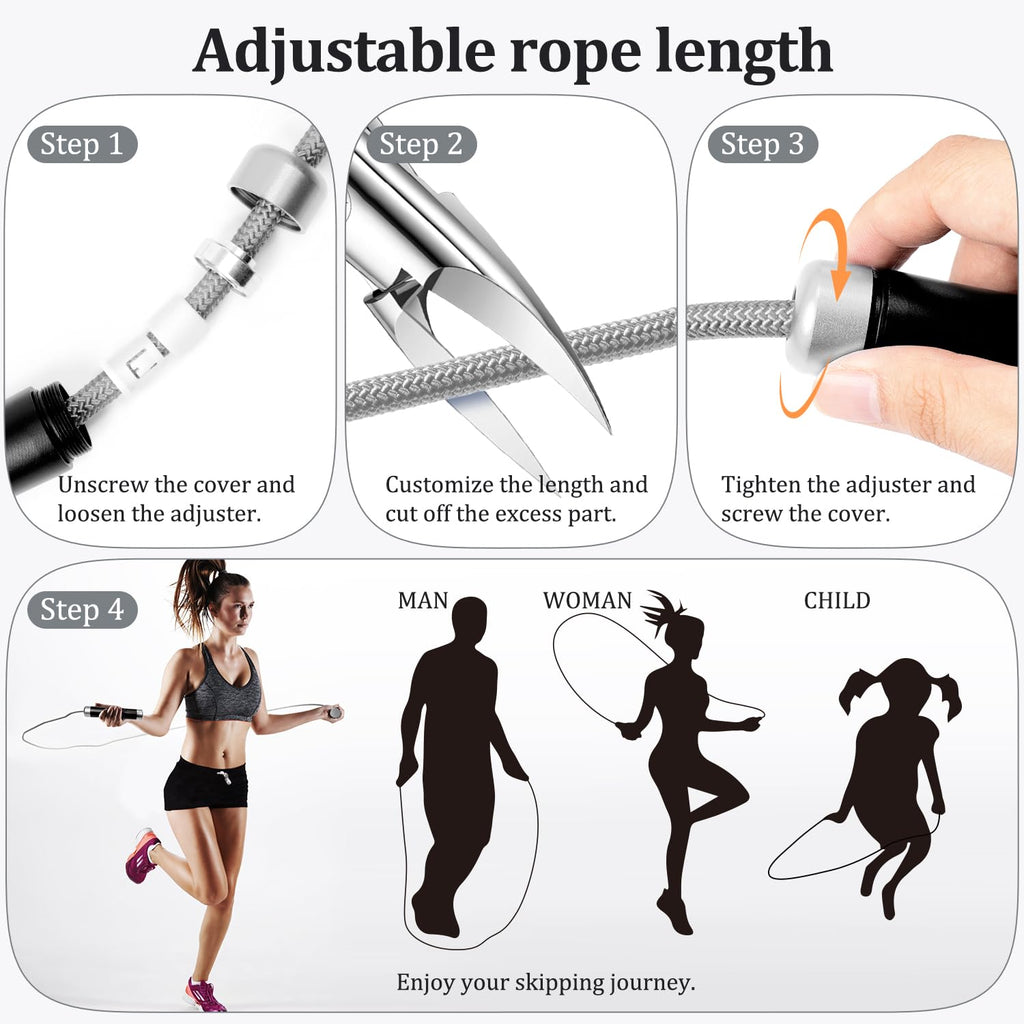 1LB Weighted Jump Ropes for fitness Women Men, Tangle-Free Ball Bearing Rapid Speed Skipping Jump Rope with Adjustable 9mm Cotton & PVC Cord, Aluminum Handles for MMA, Boxing, CrossFit, Weight-loss Workouts