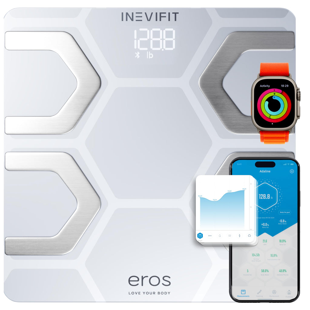 INEVIFIT EROS Bluetooth Body Fat Scale Smart BMI Highly Accurate Digital Bathroom Body Composition Analyzer with Wireless Smartphone APP 400 lbs 11.8 x 11.8 inch (Black)