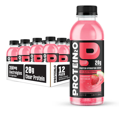 Protein2o Hydration Drink - 2-in-1 Liquid Clear Whey Protein Isolate and Electrolyte Drink - 20g Protein, Vitamins B5, B6 - Post-Workout Recovery - 16.9 Fl Oz - 12 Count Strawberry Watermelon