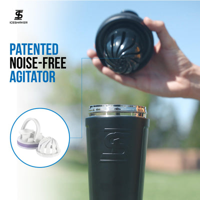 Ice Shaker Insulated Stainless Steel Shaker Bottle | 26oz, Navy/Mint | Cold for 30+ Hours | Insulated Cup with Twist-on Agitator | Odor-Free Bottle for Protein Shakes, Water, Smoothies, Cocktails