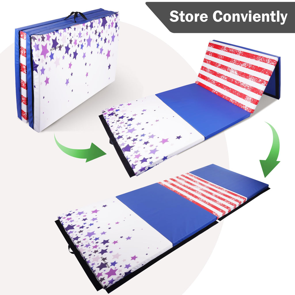 Fitvids Folding Exercise Gymnastics Mat, 4'x8'x2" Gym Workout Mat with Carrying Handles 4-Fold High-Density Anti-Tear Portable Fitness Aerobics Mat for Home Gym Yoga Pilates Tumbling MMA Core Training