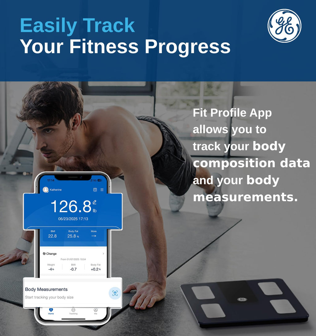 GE Smart Scale for Body Weight BMI Fat Muscle Mass with 14 Body Composition Metrics & All-in-one LCD Display, Digital Bathroom Weight Scales Bluetooth with App, Accurate Weighing Machine 400 lbs