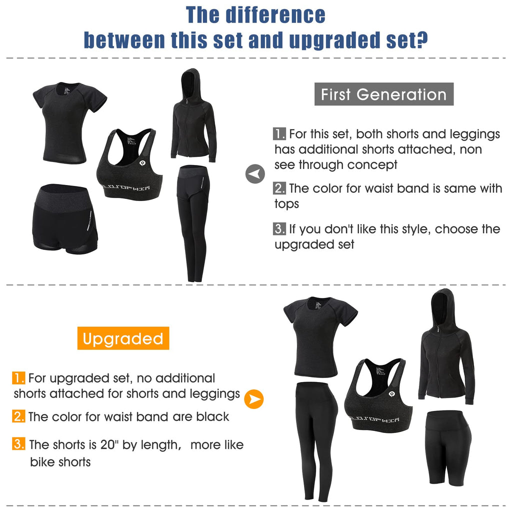 Women Workout Clothes Set 5 PCS Exercise Athletic Outfits Set