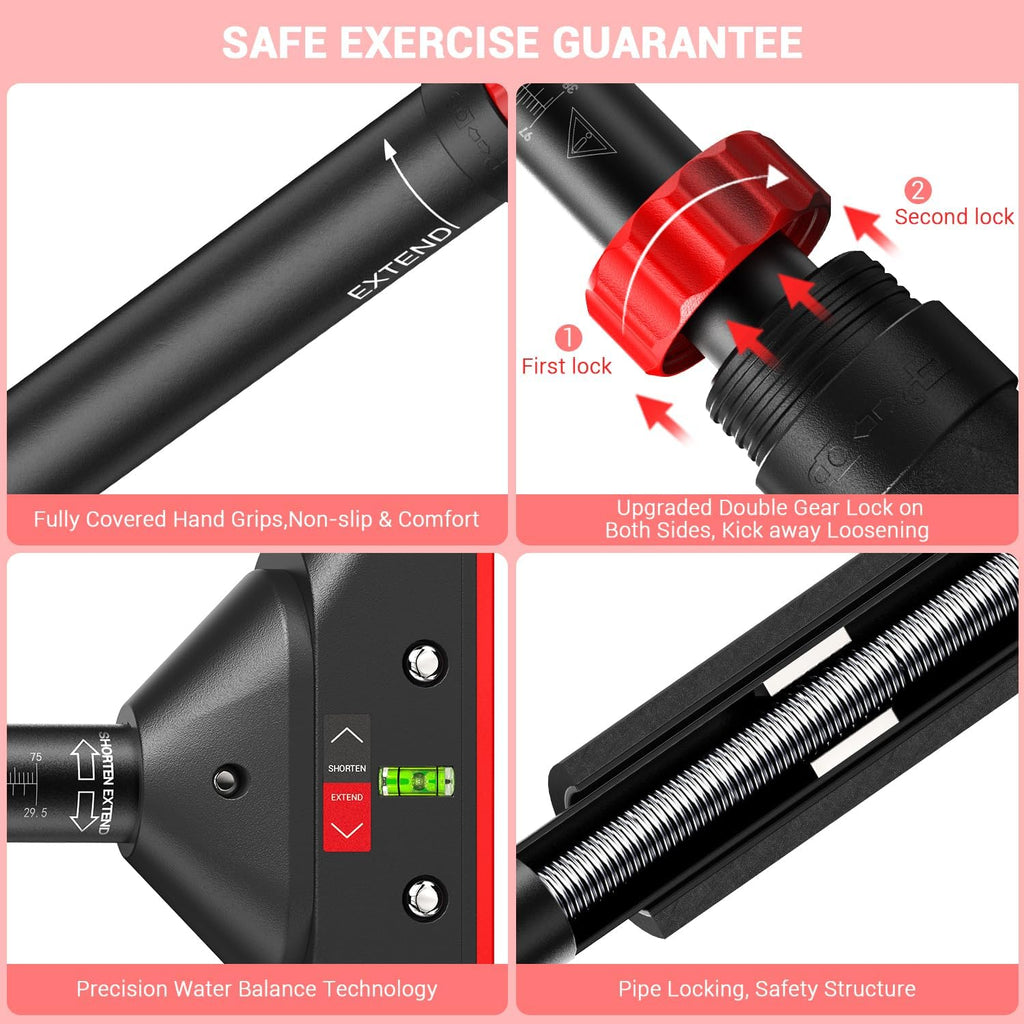 Pull Up Bar for Doorway: Sportneer Strength Training Pull-up Bars without Screw - Adjustable Width Locking Mechanism Chin Up Bar, Thickened Steel Max Limit 440 lbs Upper Body Fitness Pullup Bars for Home (Black-Red)