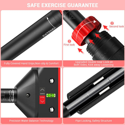 Pull Up Bar for Doorway: Sportneer Strength Training Pull-up Bars without Screw - Adjustable Width Locking Mechanism Chin Up Bar, Thickened Steel Max Limit 440 lbs Upper Body Fitness Pullup Bars for Home (Black-Red)