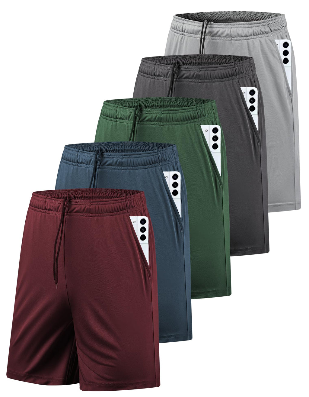 5 Pack Men's Athletic Gym Shorts with Pockets Quick Dry Activewear Workout Running Shorts for Men