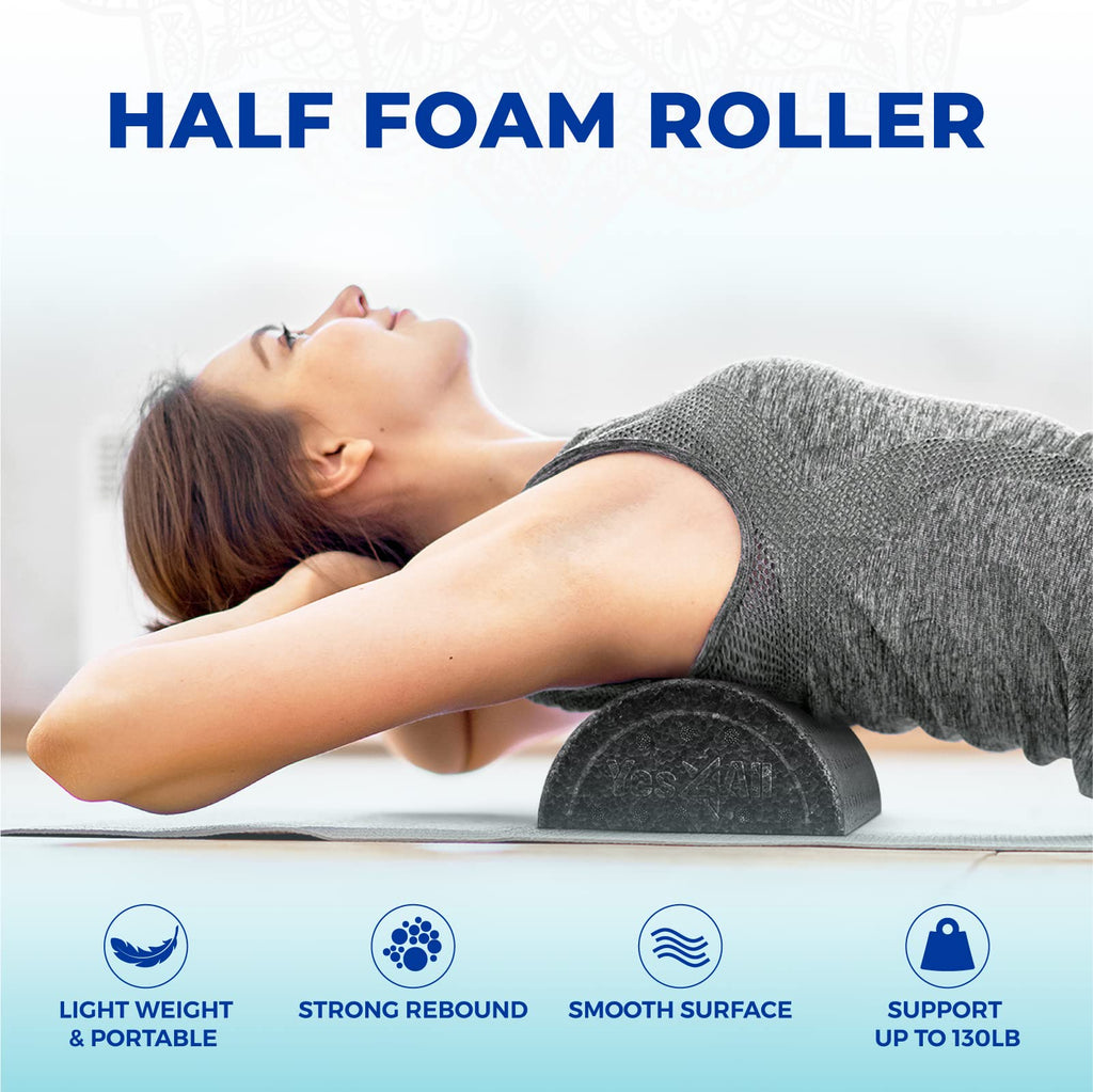 Yes4All High-Density EPP Half Round Back Roller Foam, Exercise Foam Roller for Yoga, Pilates & Stretching - 12, 18, 24, 36 inch