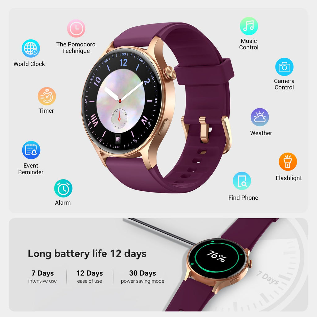 Fitpolo Smart Watch for Women,1.3" AMOLED Touchscreen Fitness Tracker, Make/Answer Calls, Heart Rate SpO2 Monitor, IP68 Waterproof, Sleep & Activity Tracking Smartwatch for Android Phones iPhone