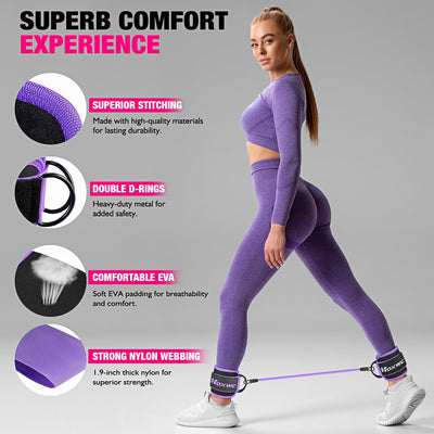 Ankle Resistance Bands with Cuffs, Ankle Bands for Working Out, Ankle Resistance Band for Leg, Booty Workout Equipment for Kickbacks Hip Fitness Training, Exercise Bands for Butt Lift Women