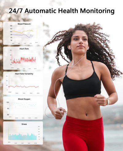 Smart Bracelet for Men Women, Health Activity Fitness Trackers, 24/7 Continuous Heart Rate/Blood Pressure/HRV/Stress Monitor, 24H Sleep Tracker, 170+ Sports Modes Smart Wristband with Free APP 2 Bands