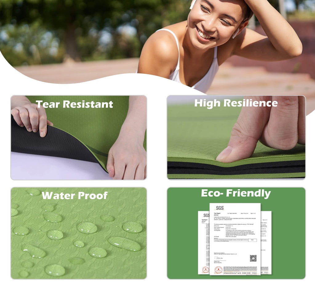 Yoga Mat Non Slip, Pilates Fitness Mats, Eco Friendly, Anti-Tear 1/4" Thick Yoga Mats for Women, Exercise Mats for Home Workout with Carrying Sling and Storage Bag