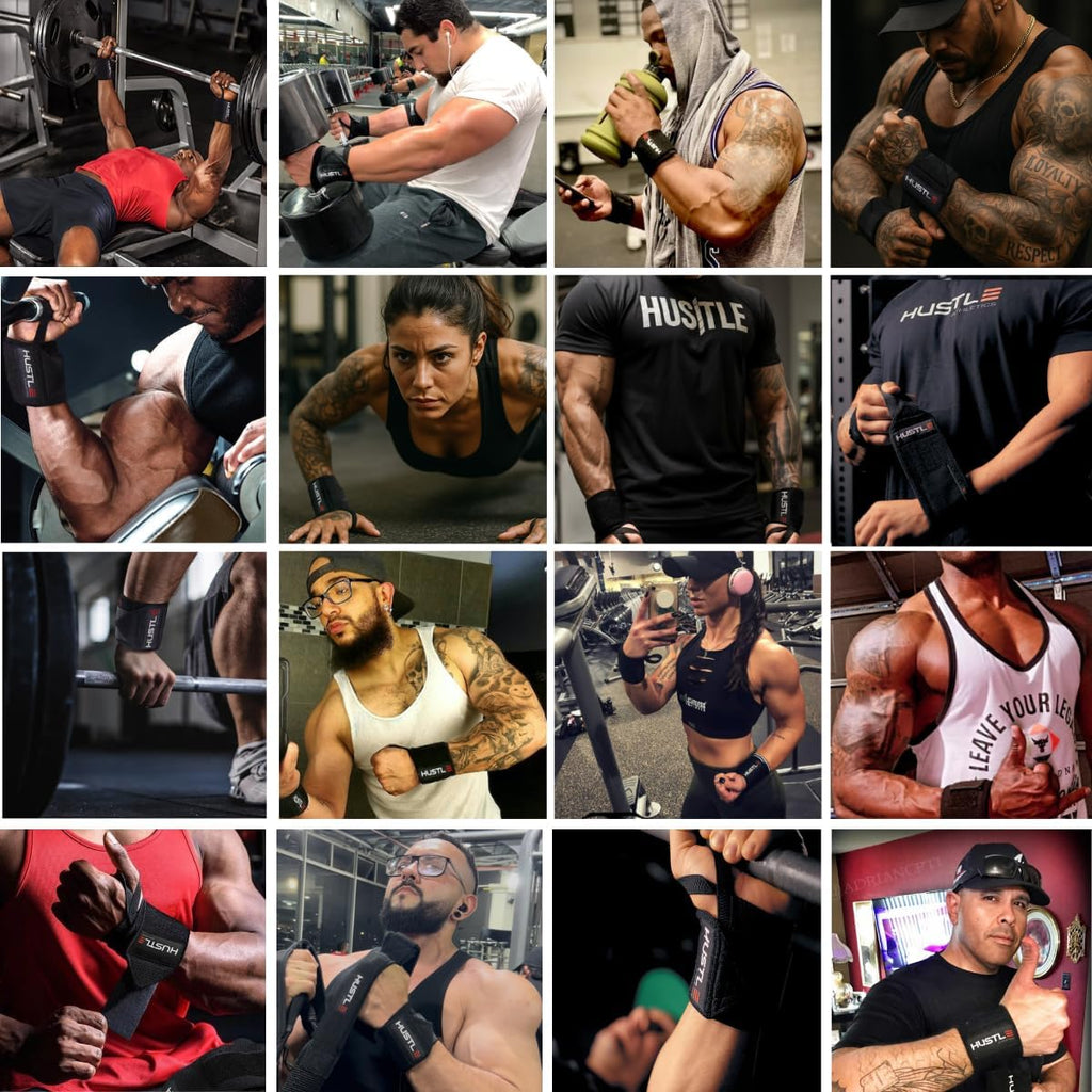 Hustle Athletics Wrist Wraps for Weightlifting - 18" & 12" Premium Wrist Support Weight Lifting Wraps to Lift Heavier & Train Harder - Heavy Duty Powerlifting & Bench Press Gym Straps for Men & Women