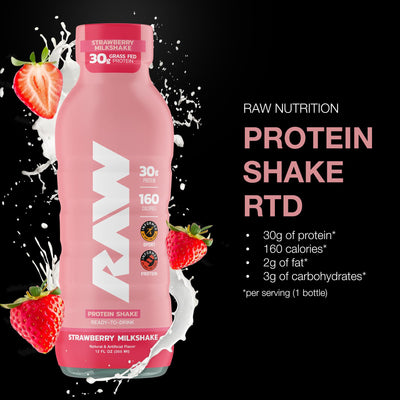 RAW Ready-to-Drink Protein Shake, Vanilla - RTD Protein Drinks with Grass-Fed Whey Protein Isolate for Post-Workout - Zero-Sugar & Gluten-Free Meal Replacement Drink & Breakfast Shake, 12 Fl Oz