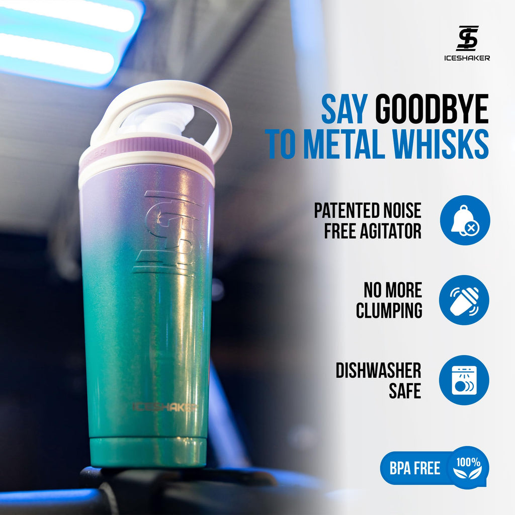 Ice Shaker Insulated Stainless Steel Shaker Bottle | 26oz, Navy/Mint | Cold for 30+ Hours | Insulated Cup with Twist-on Agitator | Odor-Free Bottle for Protein Shakes, Water, Smoothies, Cocktails