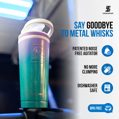 Ice Shaker Insulated Stainless Steel Shaker Bottle | 26oz, Navy/Mint | Cold for 30+ Hours | Insulated Cup with Twist-on Agitator | Odor-Free Bottle for Protein Shakes, Water, Smoothies, Cocktails