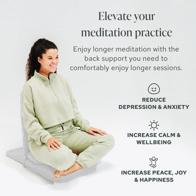 Mindful Modern Folding Pro Meditation Chair - Adjustable Meditation Seat with Back Support and Half Moon Buckwheat Meditation Cushion - Comfortable Mindfulness Living Room Floor Chair