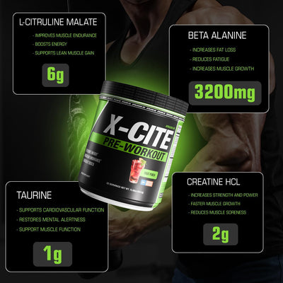 X-CITE Pre-Workout by ATHLEAN-X - Enhanced Formula with Beta-Alanine, Creatine & Caffeine for Ultimate Energy, Endurance, Focus & Muscle Pump, NSF Certified for Sports (22 Servings, Fruit Punch)