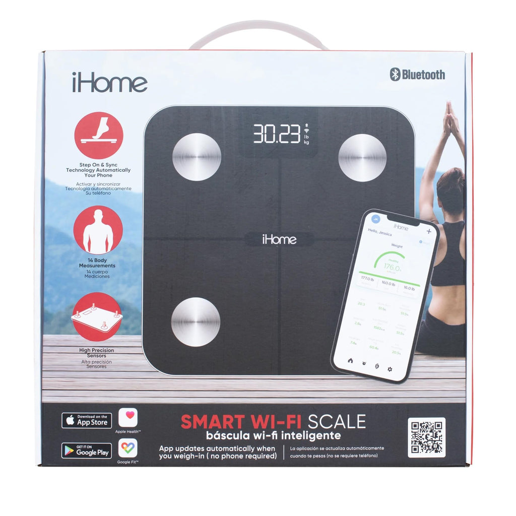 iHome Digital Bluetooth Smart Scale for Body Weight, Weight Scale, Including BMI, Body Fat, Muscle Mass, Batteries Included (Black Smart Bluetooth)