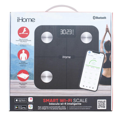 iHome Digital Bluetooth Smart Scale for Body Weight, Weight Scale, Including BMI, Body Fat, Muscle Mass, Batteries Included (Black Smart Bluetooth)