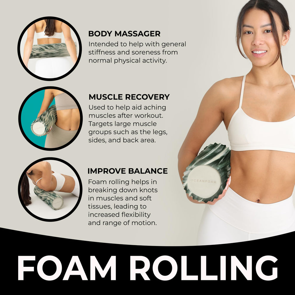 Oceanfoam Tidal Roller - Natural - Muscle Massage Foam Roller for Back Pain & Stretching - Firm and Ergonomic Wide Wave Textured - Yoga, Athletics, & Wellness - Full Size, 20" x 5"