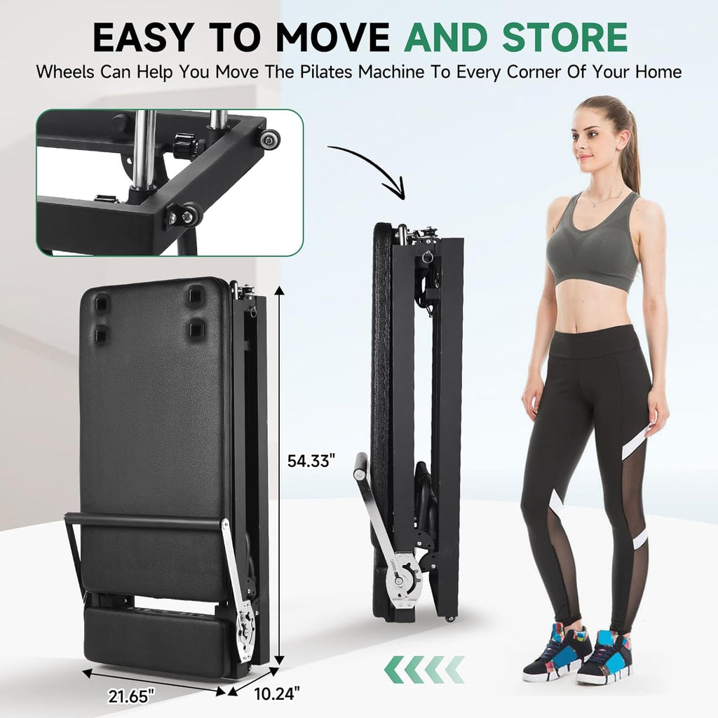 92" 2ND Gen Extended Pilates Reformer, Foldable Pilates Machine with Pilates Ring Circle & Headrest, Jumpboard, Dual Resistance Springs, Pilates Equipment for Home Workout, up to 500 lbs