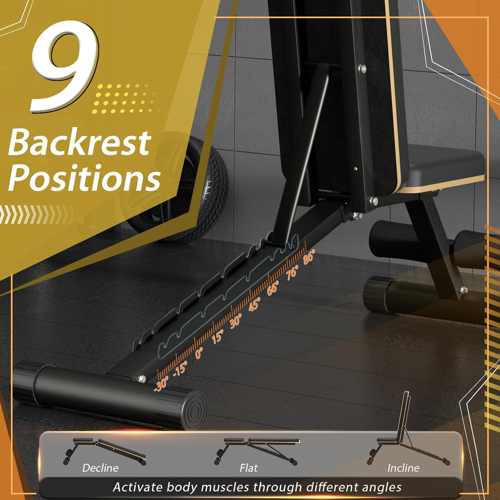 Adjustable Weight Bench - Heavy-Duty Foldable Workout Bench for Home Gym, 660 LBS Capacity, Incline & Decline, Multi-Position Strength Training Bench, Compact Storage