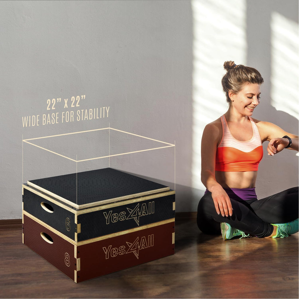 Yes4All 3 In 1 Wooden Plyo Box, Plyometric Box Platform For Jump Training, Jump Boxes For Home Gym Exercise And Outdoor Workout