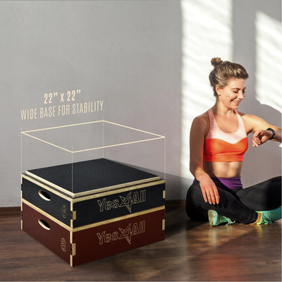 Yes4All 3 In 1 Wooden Plyo Box, Plyometric Box Platform For Jump Training, Jump Boxes For Home Gym Exercise And Outdoor Workout