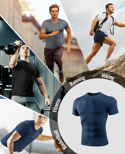 Niksa Men's Compression Shirts 1/2/4 Pack, Workout Gym Shirt Short Sleeve, Moisture Wicking Active Fit Base Layer T-Shirt