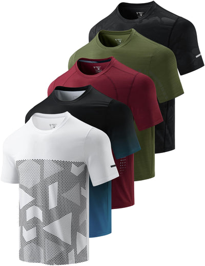5 Pack Men’s Active Quick Dry Crew Neck T Shirts | Athletic Running Gym Workout Short Sleeve Tee Tops Bulk