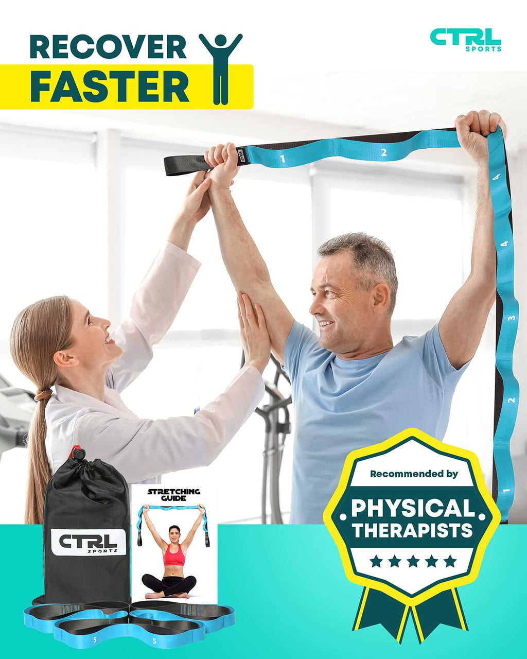 Stretching Strap with Loops - Non Elastic Stretch Band for Physical Therapy, Yoga Strap for Stretching Equipment, Stretch Bands for Exercise and Flexibility - Fascia, Hamstring & Leg Stretcher Belt