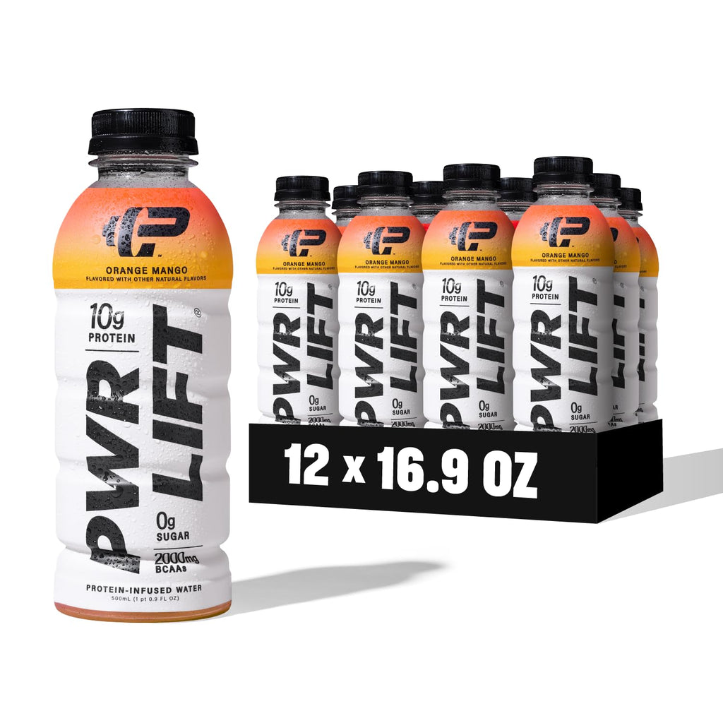 Whey Protein Water Sports Drink by PWR LIFT | Orange Mango | Keto, Vitamin B, Electrolytes, Zero Sugar, 10g of Protein | Post-Workout Energy Beverage | 16.9oz (Pack of 12)