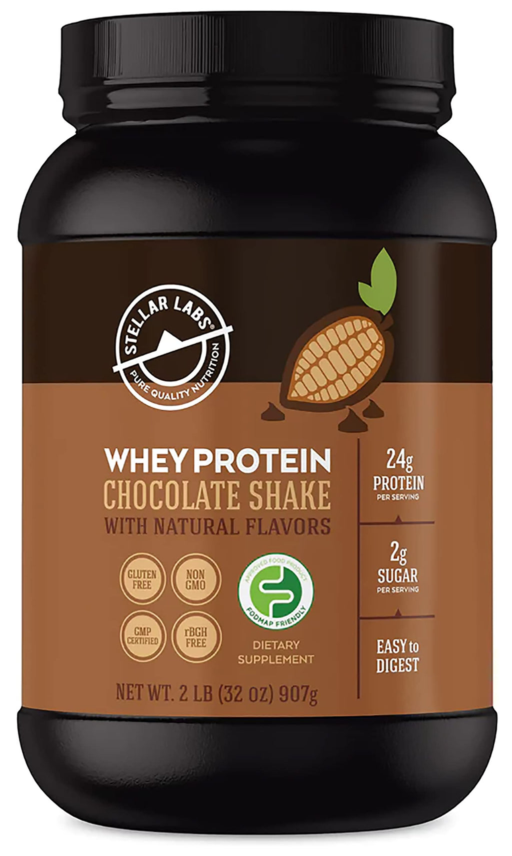 Stellar Labs Whey Protein Powder with BCAA's & Whey Isolate | Certified Low FODMAP, Non GMO, Gluten Free, Soy Free, Low Carb, Keto, with Stevia | All Natural Lean Post Workout Shakes | Salted Caramel