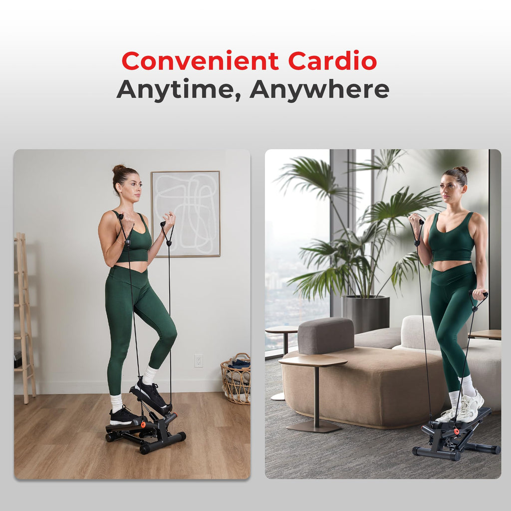 Sunny Health & Fitness Mini Stepper for Exercise at Home, Stair Step Workout Machine with Resistance Band and Over 300lb Weight Capacity, Optional Twist Motion and Free SunnyFit App Connection