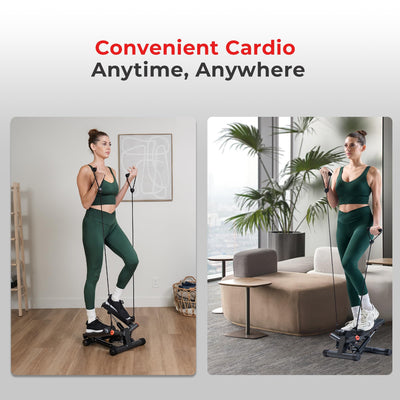 Sunny Health & Fitness Mini Stepper for Exercise at Home, Stair Step Workout Machine with Resistance Band and Over 300lb Weight Capacity, Optional Twist Motion and Free SunnyFit App Connection