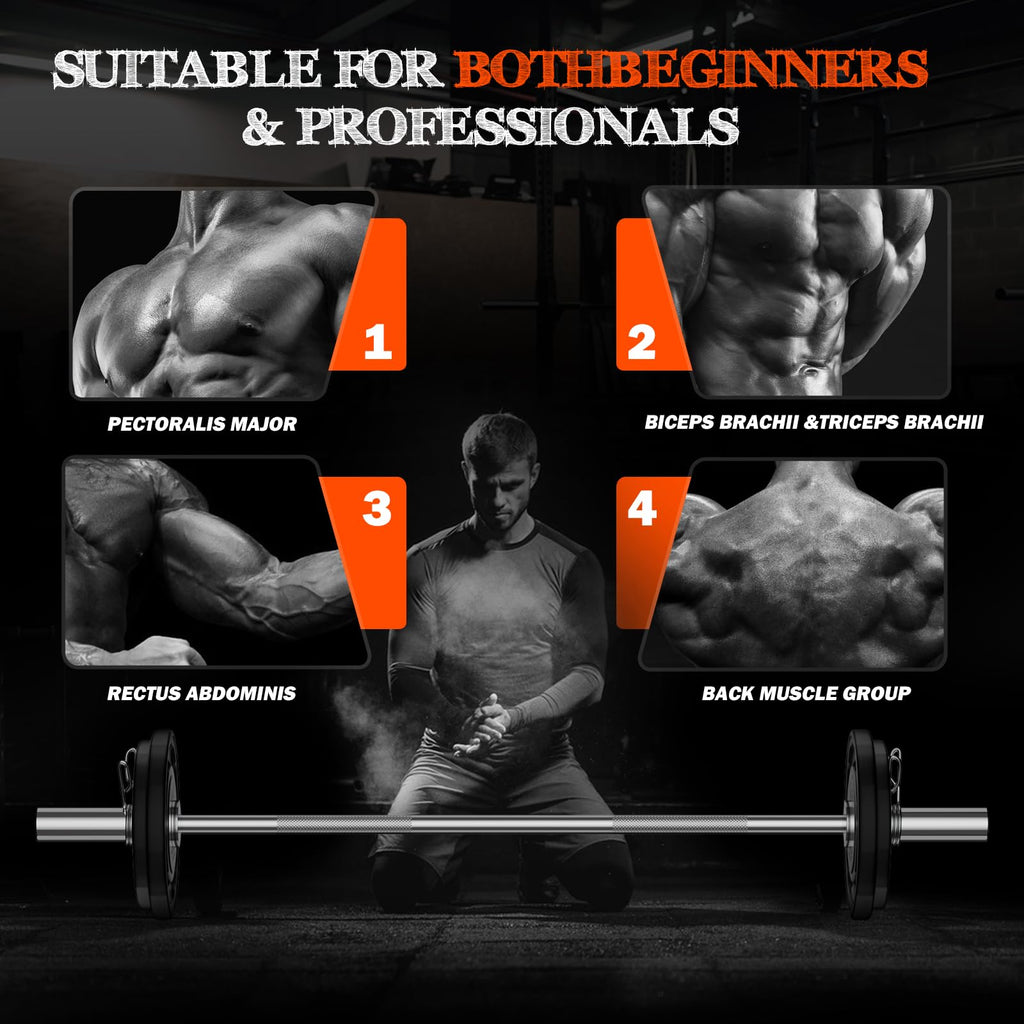 57" Olympic Barbell Bar, 2" Standard Straight Barbell Bars for Weight Lifting Bar for Bench Press/Squats/Hip Thrusts/Lunges/Biceps- Home Gym Weight Bar- 2 Spring Collars(500lb Weight Capacity)