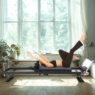 92" 2ND Gen Extended Pilates Reformer, Foldable Pilates Machine with Pilates Ring Circle & Headrest, Jumpboard, Dual Resistance Springs, Pilates Equipment for Home Workout, up to 500 lbs