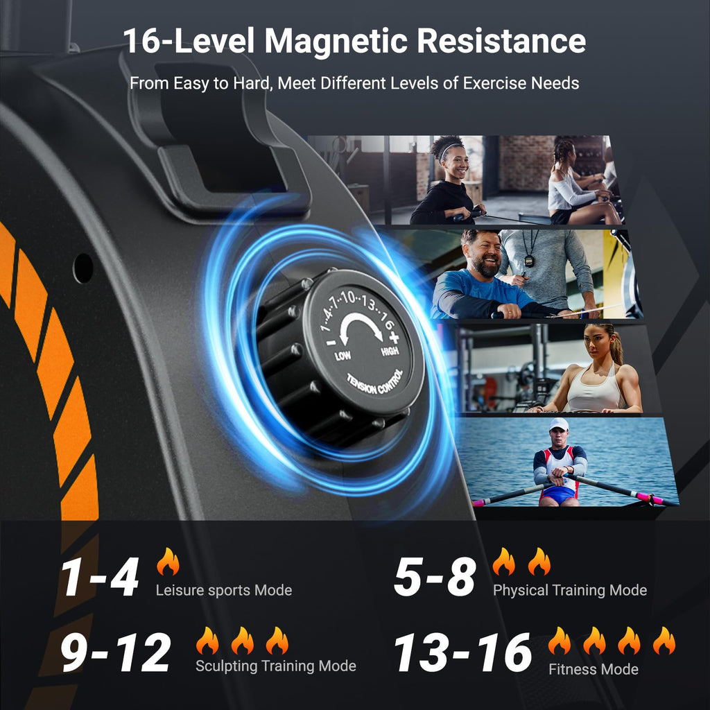 Dripex Rowing Machines for Home Use, Rowing Machine Magnetic Rower, 16 Levels of Workout Resistance, Max 350 LBS, Dual Slide Rail, Bluetooth App Compatible, LCD Monitor, Row Machine for Gym Exercise