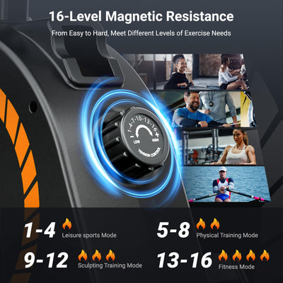 Dripex Rowing Machines for Home Use, Rowing Machine Magnetic Rower, 16 Levels of Workout Resistance, Max 350 LBS, Dual Slide Rail, Bluetooth App Compatible, LCD Monitor, Row Machine for Gym Exercise