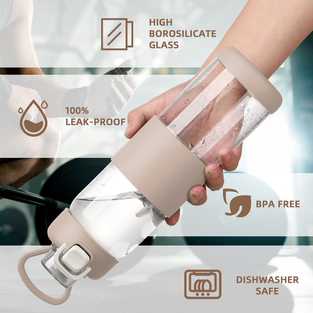 Glass Water Bottle for Protein Mixes 24 oz Protein Shaker Bottles with Whisk Ball Portable Leak Proof Shaker Blender for Fitness BPA Free