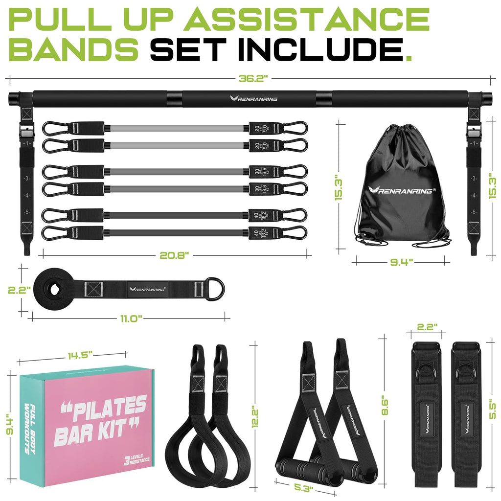 Pilates Bar Kit with Resistance Bands, Multifunctional Pilates Bar for Women & Men with Heavy-Duty Metal Adjustment Buckle, Pilates Home Equipment for Full BodyWorkouts